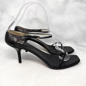 GUCCI Vintage Y2K Leather Minimalist Strappy Low Mid Kitten Sandal Heel Black